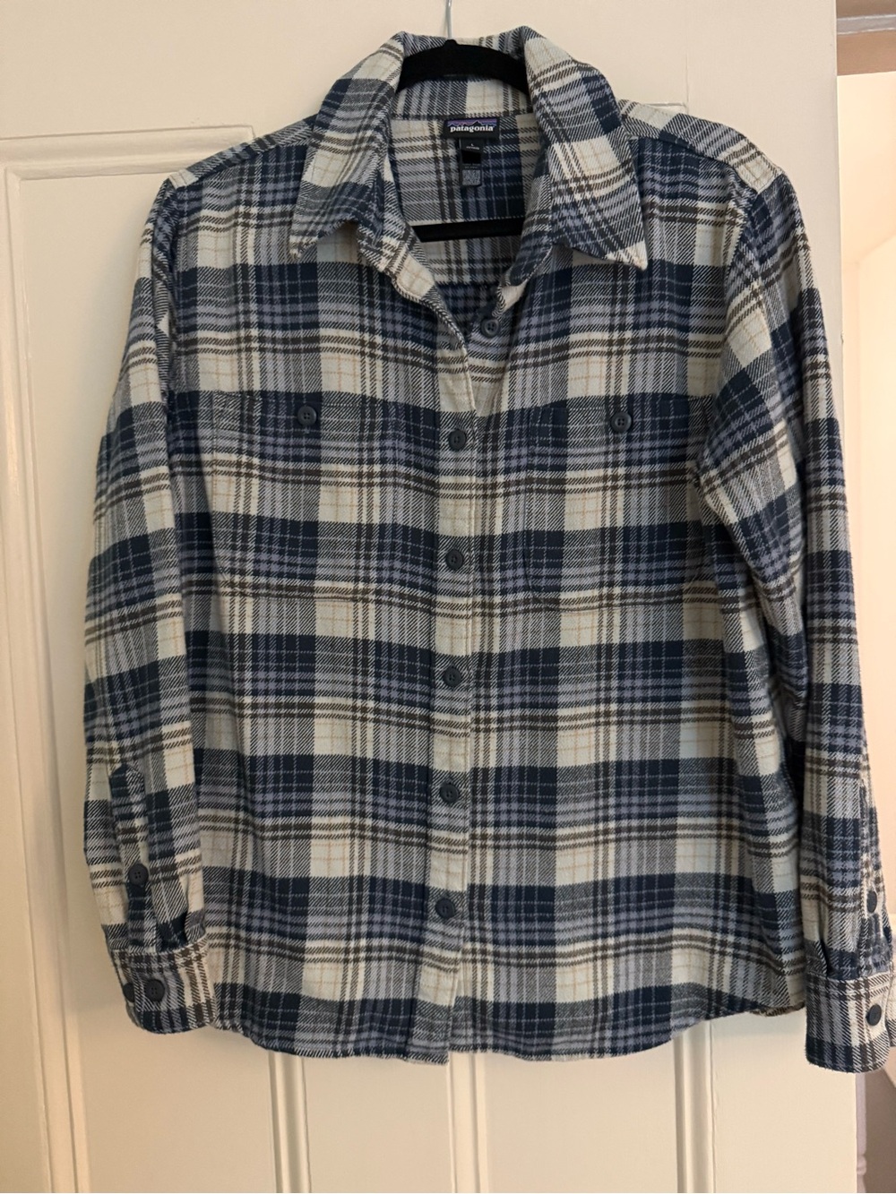 Patagonia Navy and Cream Plaid Button-Down Shirt